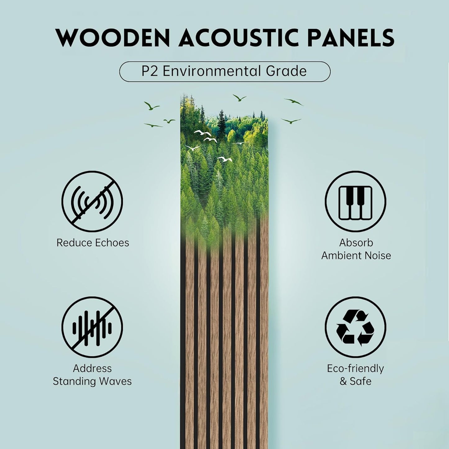 2pcs Wooden Slat Acoustic Panels for Walls and Ceiling, 94.5"×11" Decorative Wall Panels, 3D Fluted Sound Absorbing Panel