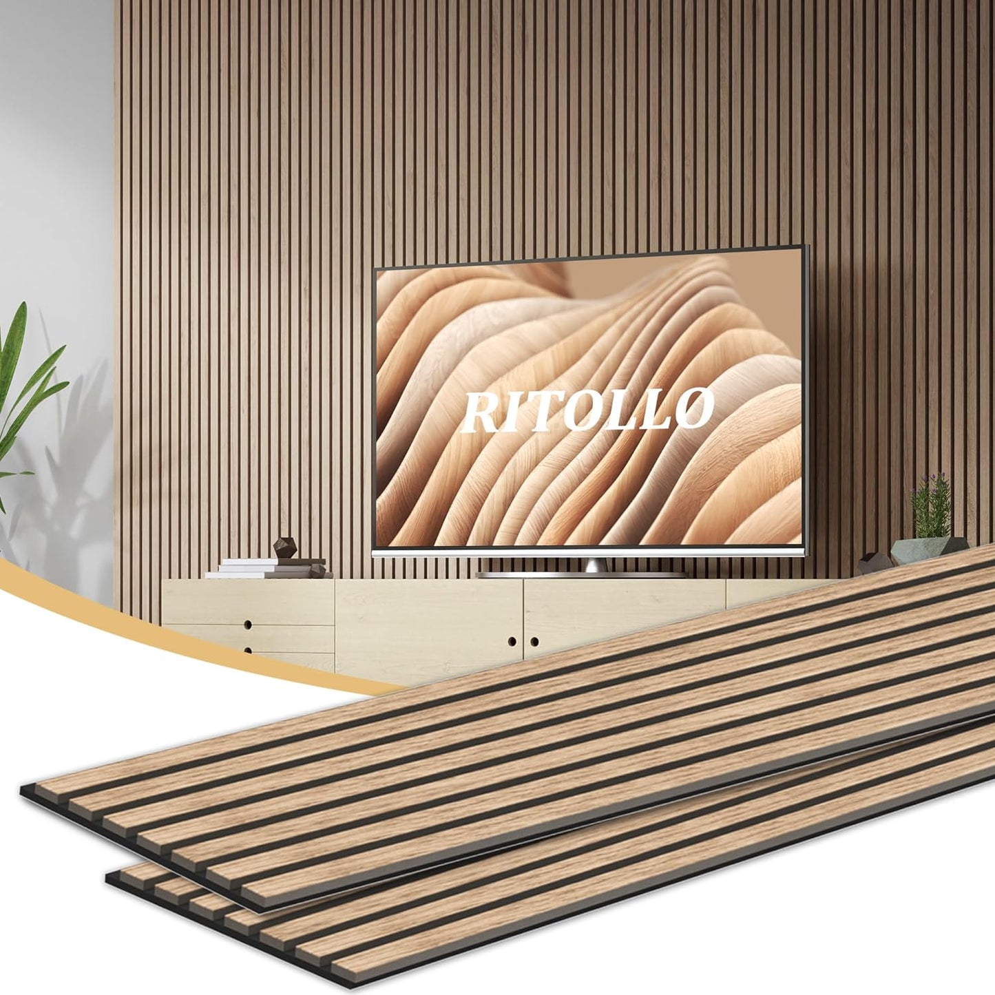 2pcs Wooden Slat Acoustic Panels for Walls and Ceiling, 94.5"×11" Decorative Wall Panels, 3D Fluted Sound Absorbing Panel